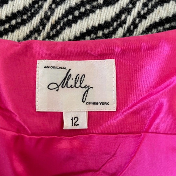 Milly Black Cream 100% Wool Short A-line Skirt Women's Sz 12 - Picture 5 of 6